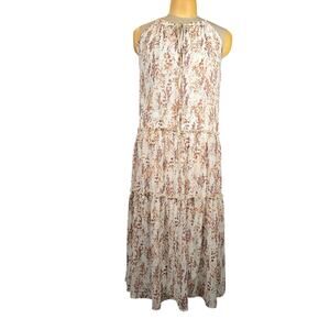 Drew Women XS Maxi Dress Floral Leaves Keyhole Tiered Flowy Vacation Boho Hippie